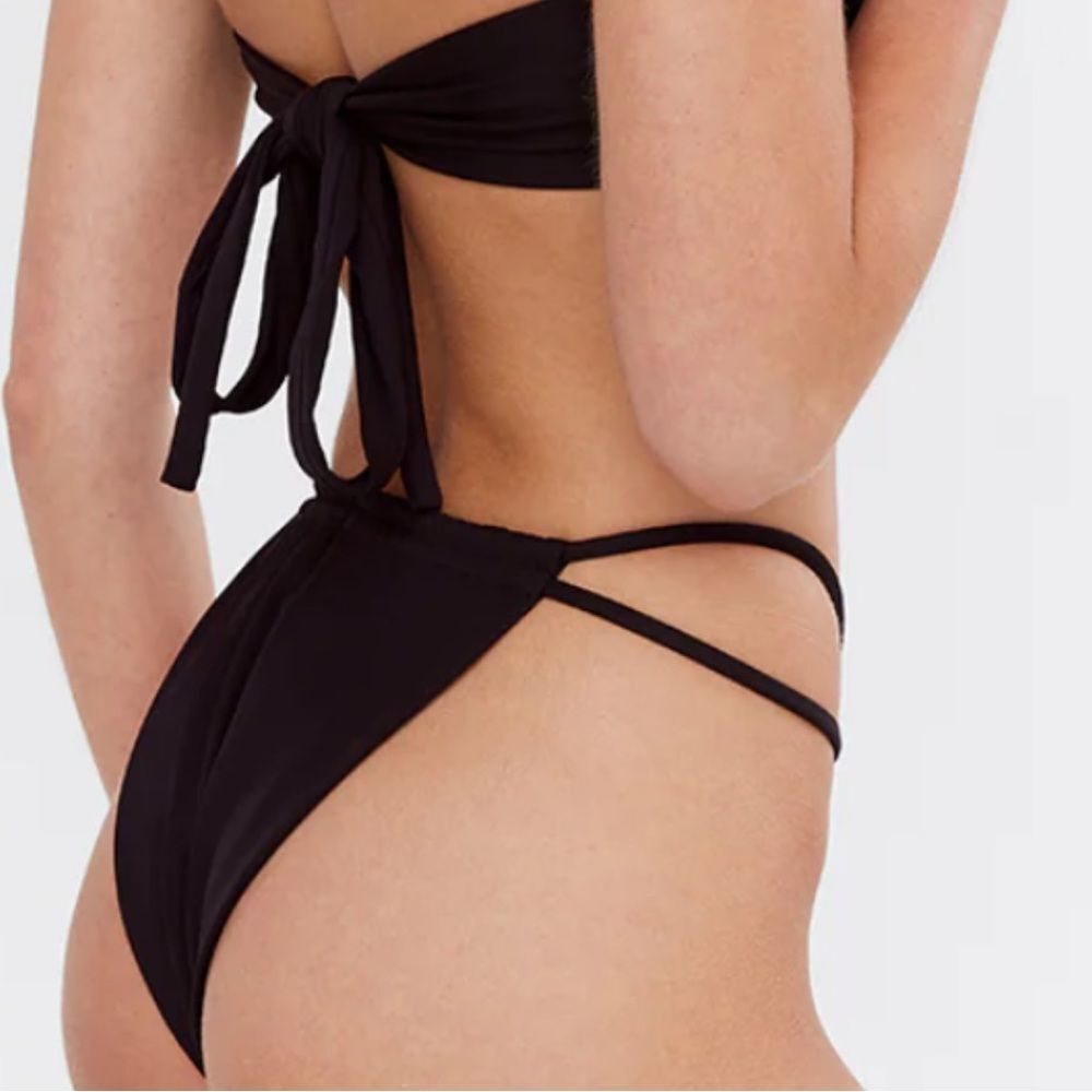 Tala Sienna High Leg Ruched Black Strappy Bikini Bottom New with Tags Size XL